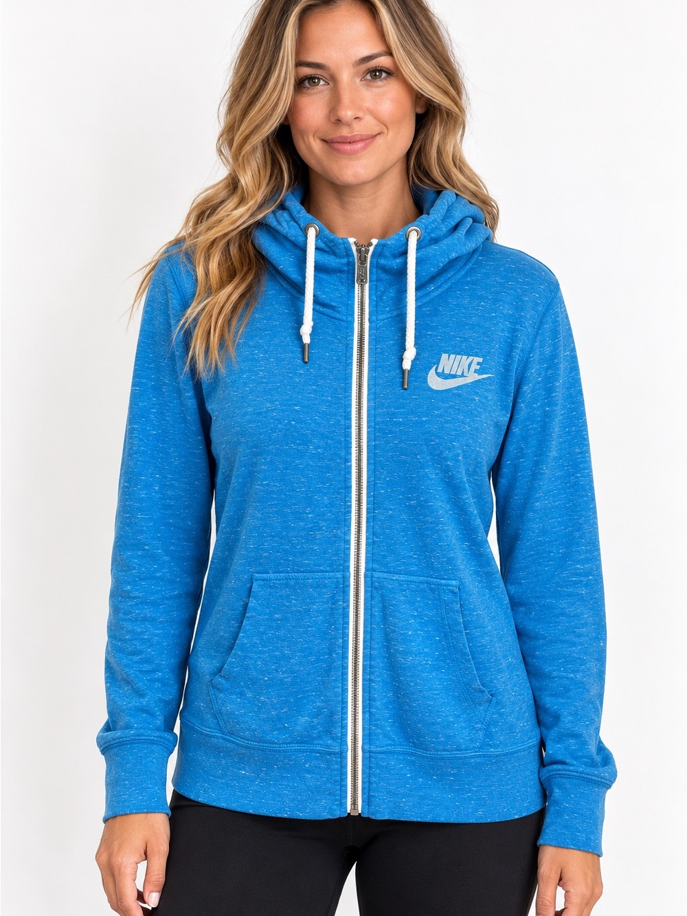 Nike Women’s Blue Heather Full Zip Hoodie Sweatshirt Logo Large